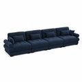 Canapé d'angle modulable 4 places en tissu polyester bleu