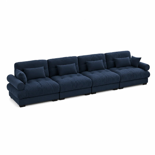 Canapé d'angle modulable 4 places en tissu polyester bleu