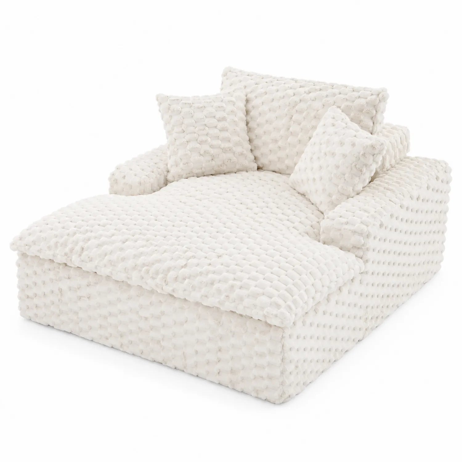Canapé méridienne en peluche ivoire avec coussins