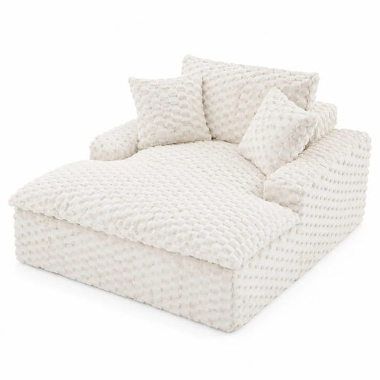 Canapé méridienne en peluche ivoire avec coussins