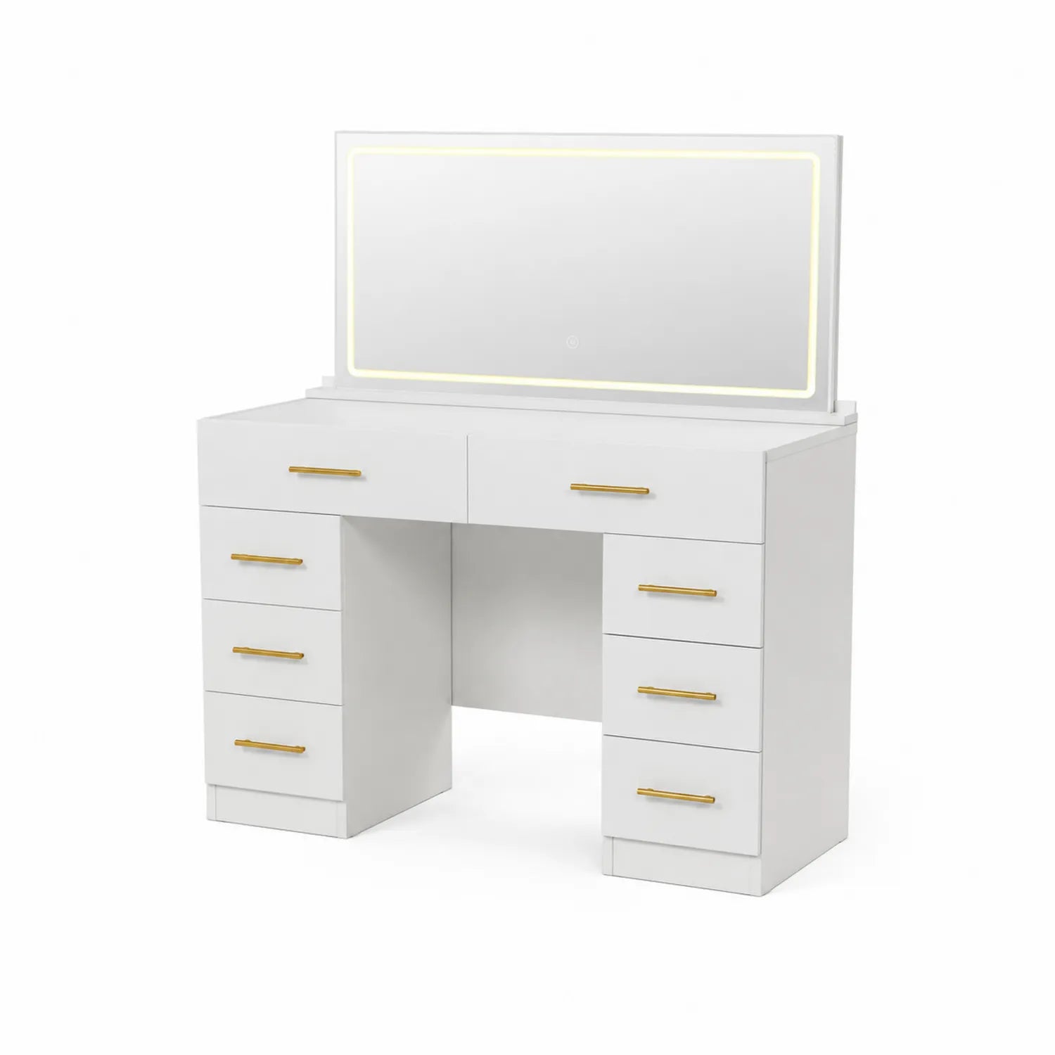 Coiffeuse à LED en Bois Blanc avec Miroir et 7 Tiroirs