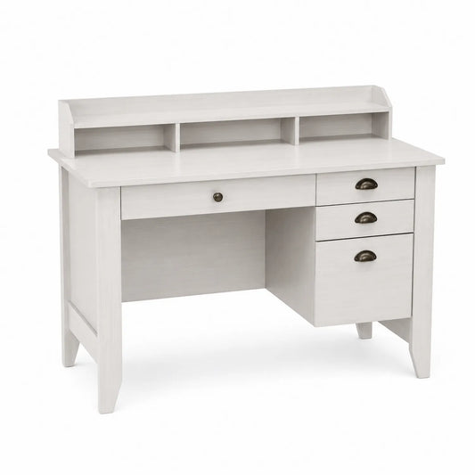 Bureau en bois avec tiroirs et étagères