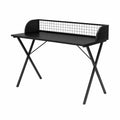 Bureau en métal noir avec étagère grillagée
