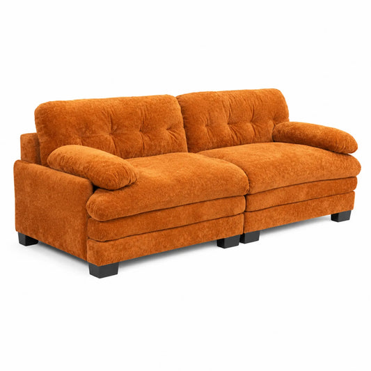 Canapé en tissu avec pieds en bois, 2 places, Orange