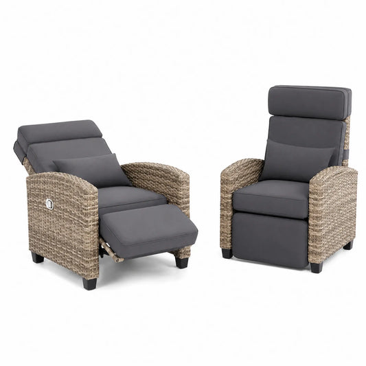 Fauteuils inclinables en rotin synthétique avec coussins en polyester