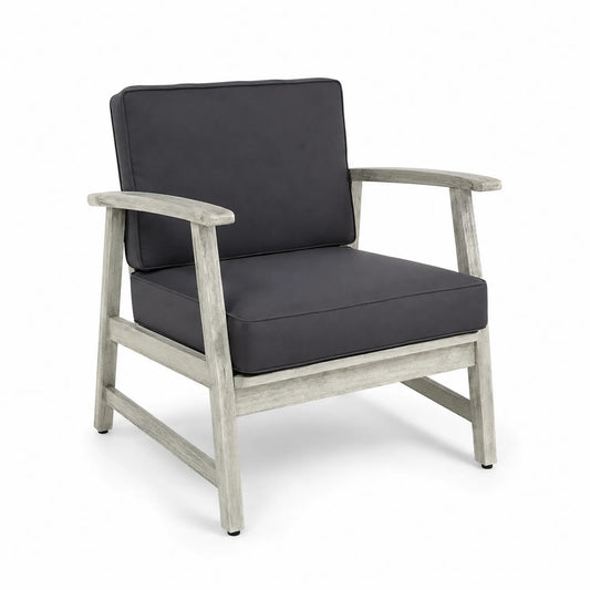 Chaise en bois avec coussin en tissu anthracite
