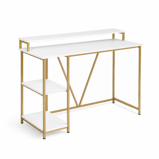 Bureau en MDF avec étagères et cadre en métal doré