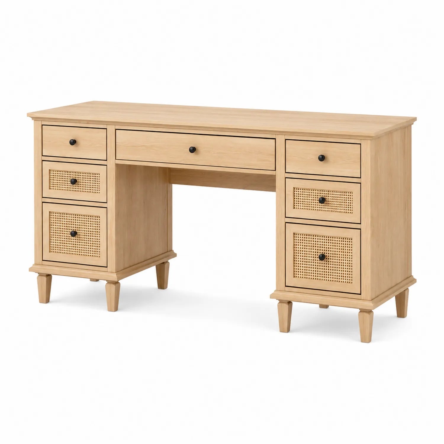 Bureau en bois avec tiroirs en rotin 152 cm
